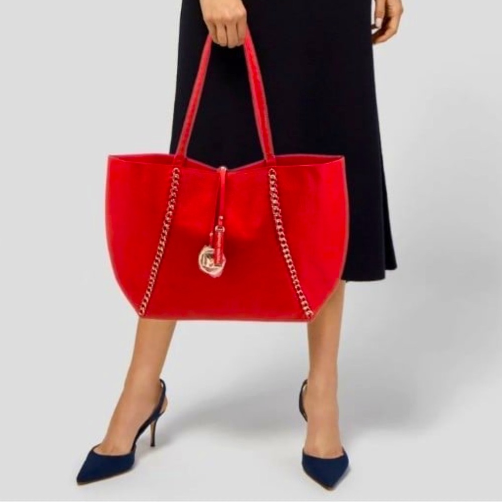 COPY - Badgley Mischka red vegan leather chain details tote